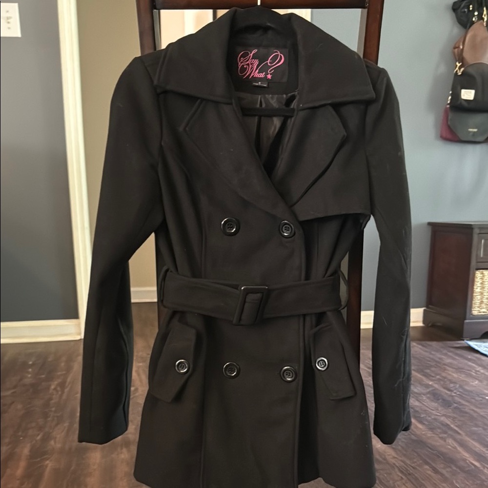 Say What? Black Trench Coat with Wide Lapels